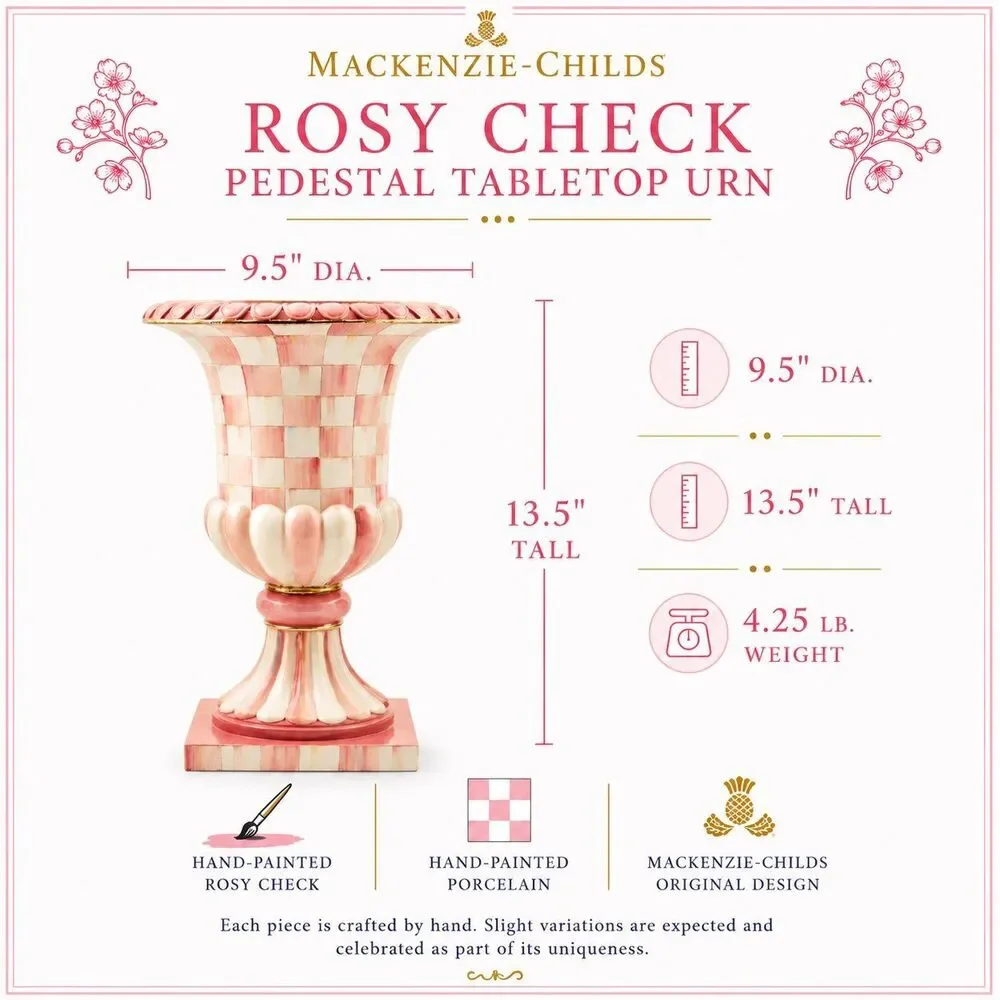Mackenzie-Childs Rosy Check Pedestal Tabletop Urn
